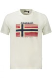 Napapijri Tricou din bumbac barbati, cu imprimeu cu logo, Regular Fit, Alb