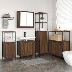 vidaXL Set mobilier baie, 5 piese, stejar maro, lemn prelucrat