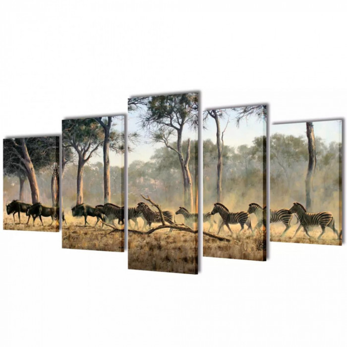 Set Tablouri Imprimate Pe P&acirc;nză Zebre 200 x 50 cm 241582