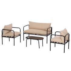 Outsunny Set de Mobilier de Gradina din 4 Piese cu Fotoliu, Canapea Sofa, Masuta de Cafea, Set de Mobilier Sectional cu Canapea