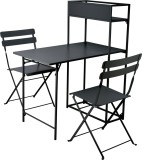 Set masa si 2 scaune pliabile cu etajera metalica , design compact pentru balcon sau bucatarie