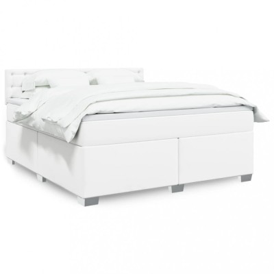 vidaXL Pat box spring cu saltea, alb, 180x200 cm, piele ecologică 3286133 foto