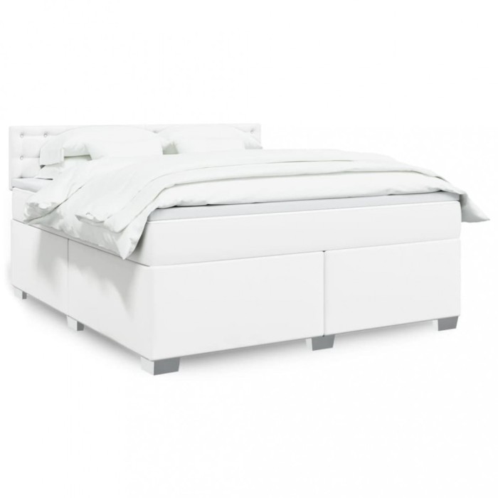 vidaXL Pat box spring cu saltea, alb, 180x200 cm, piele ecologică 3286133