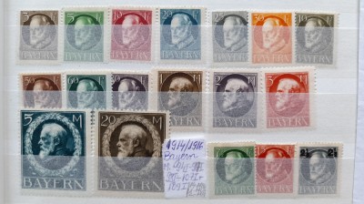 1914-1916-Bayern-Mi=94 I,97 I la107 I,109 I-Mi=144Eur-MNH=14,MLH=2,MH=2 foto