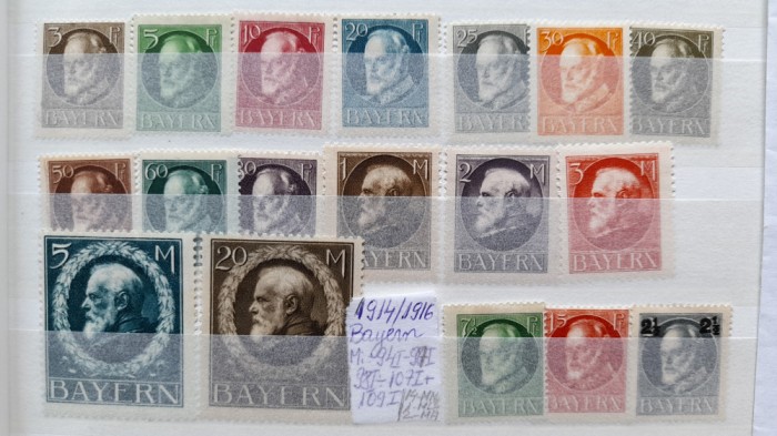 1914-1916-Bayern-Mi=94 I,97 I la107 I,109 I-Mi=144Eur-MNH=14,MLH=2,MH=2