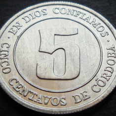Moneda exotica 5 CENTAVOS de CORDOBA - NICARAGUA, anul 1974 * cod 1206 A
