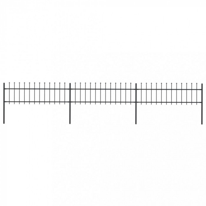 Gard de grădină cu v&acirc;rf suliță, negru, 5,1 m, oțel