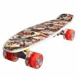 Penny board Landsurfer, Cu roti luminoase, 56 cm, ABEC-7 PU, Aluminium 90 kg, Happy skull, Action One