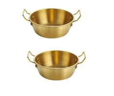 Set 2 sosiere din otel inoxidabil, cu doua manere , auriu