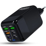 Cumpara ieftin Incarcator retea 150W USB-C si USB-A 6 porturi fast charge cu display LED universal telefon laptop negru compact