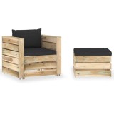 Cumpara ieftin Set mobilier de gradina cu perne, 2 piese, lemn verde tratat