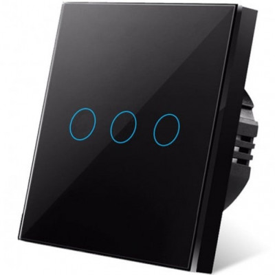 Intrerupator touch iUni 3F, Sticla Securizata, LED, Black foto