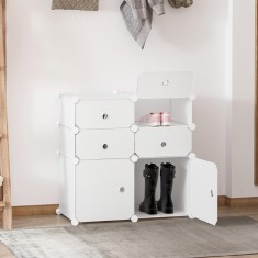 HOMCOM Dulap Haine Dulap Pantofi Modular din Plastic 6 Cuburi Alb, 75x37x73cm foto