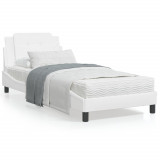 VidaXL Cadru de pat cu tăblie, alb, 90x190 cm, piele ecologică