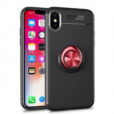 Husa Spate Silicon Premium Iring Metalic Upzz iPhone X, iPhone 10 Cu Ring Metalic Pe Spate Negru-red foto