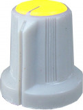 Buton pentru potentiometru, 15mm, plastic, gri-galben, 15x16mm, 127042