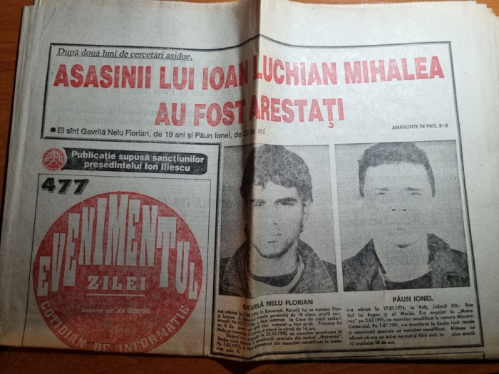 evenimentul zilei 19 ianuarie 1994-asasinii lui ion luchian mihalea arestati