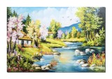 Cumpara ieftin Tablou gigant peisaj de primavara cu pomi infloriti pictat manual, Maretie, 120x80cm ulei pe panza, Constantin Feraru