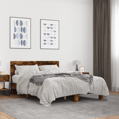 vidaXL Cadru de pat, stejar fumuriu 140x200 cm lemn prelucrat și metal 3280194 foto