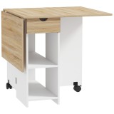 HOMCOM Masă de Dining Pliabilă cu Sertar și Rafturi, Masă Economică cu Extensii pentru Bucătărie, Sufragerie, Living, Stejar | Aosom Romania