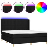 Cumpara ieftin Pat cu arcuri, saltea si LED, negru, 160x200 cm, textil