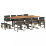 Set mobilier de gradina cu perne, 13 piese, gri, poliratan