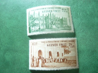 2 Timbre Guineea Franceza 1942 - Protectia Copiilor , val. 1 si 2 fr foto