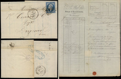 France 1865 Postal History Rare Cover + Content Rouen to Drucourt D.621 foto