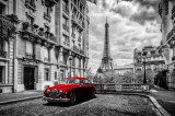 Fototapet autocolant Masina rosie, turn Eiffel, retro, 250 x 150 cm