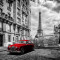 Fototapet Masina rosie, turn Eiffel, retro, 220 x 135 cm