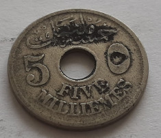289. Moneda Egipt 5 milliemes 1917 (Hussein Kamil Sultanat) foto