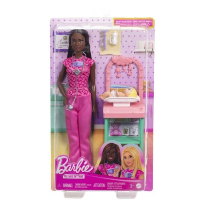 BARBIE SET DE JOACA PAPUSA BARBIE BRUNETA FACE CARIERA PEDIATRU foto