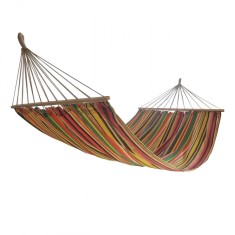 Hamac cu bara de lemn, 200x150cm, dungi colorate, multicolor