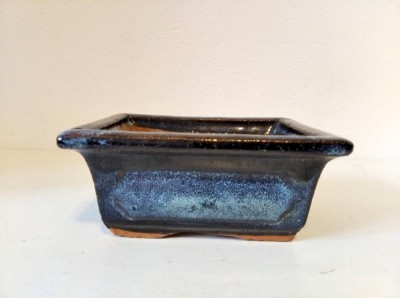 Ghiveci bonsai, ceramica, glazura albastru (M5), 12x9.5cm foto