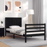 VidaXL Cadru de pat cu tăblie, negru, 90x200 cm, lemn masiv
