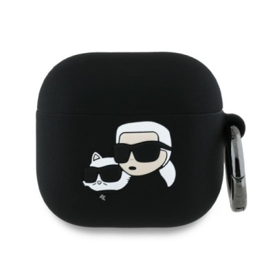 Husa pentru Apple AirPods 4 - Karl Lagerfeld Silicone Karl&amp;amp;Chaupette Head 3D (KLA4RUNKCHK) - Black foto