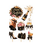 Set 8 Toppere pentru Tort Happy Birthday Fete, Decor Aniversare Roz, 5-10 cm