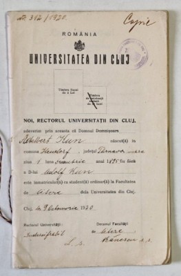 UNIVERSITATEA DIN CLUJ , FACULTATEA DE LITERE , CAIET DE CURSURI , 1920 foto