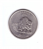 Moneda SUA 25 centi/quarter dollar 2005 D, Kansas 1861, stare foarte buna, America de Nord, Nichel