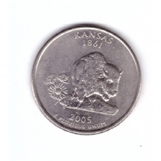 Moneda SUA 25 centi/quarter dollar 2005 D, Kansas 1861, stare foarte buna