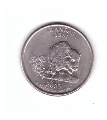Moneda SUA 25 centi/quarter dollar 2005 D, Kansas 1861, stare foarte buna foto