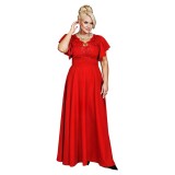 Rochie LAURA marime 54 Plus Size, eleganta si lunga cu broderie, brocart delicat perfecta pentru Nunta, Cununie, Petrecere, rosu
