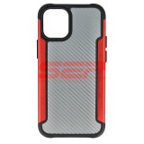 Husa iPhone 12 Mini, TPU + PC, Fibra Carbon, Rosu