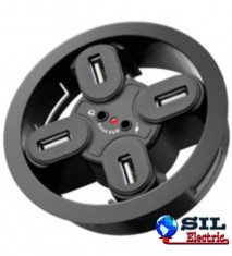 HUB USB 2.0 4 porturi + iesiri audio montabil in birou, Goobay foto