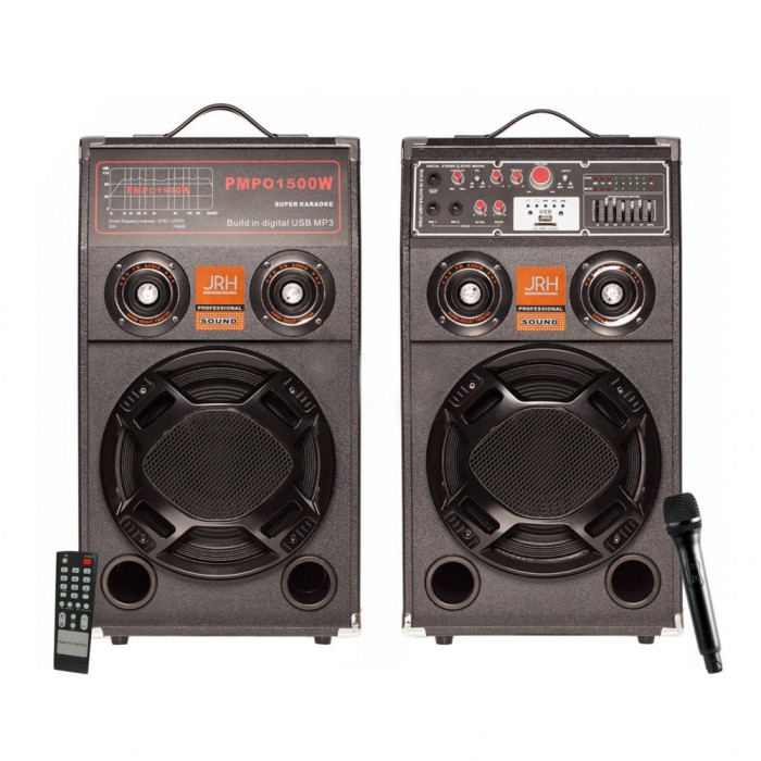 Set 2 Boxe Profesionale Active Smart Bass 284, 600W, Functie Bluetooth, SD Card, USB, Jocuri de lumini, Amplif