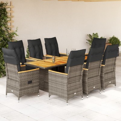 vidaXL Set mobilier grădină cu perne, 9 piese, gri, poliratan foto