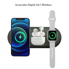 Incarcator Rapid Wireless, Kubetron, 3in1, 10W, pentru Casti, SmartWatch, Mobil, compatibil incarcare Qi foto