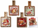 Set 4 platouri servire Craciun lemn ceramica multicolora Delizia cm 12 x 18 H