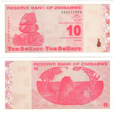 SV * Zimbabwe 10 DOLARI / TEN DOLLARS 2009 AUNC+ foto