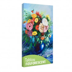 Tablou fosforescent Buchet de flori in vaza albastra foto